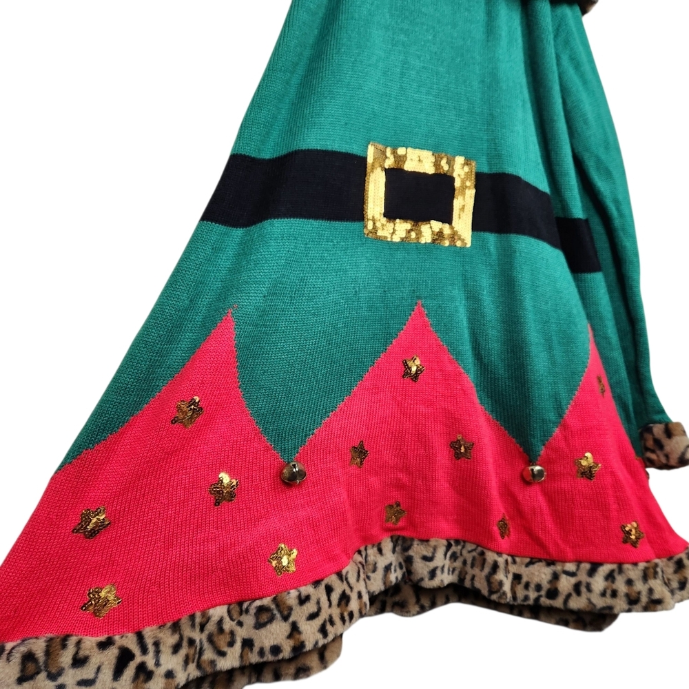 Holiday Time NWT Ugly Christmas Elf Dress Leopard Cheetah Faux Fur Women Size 2X - Picture 4 of 9